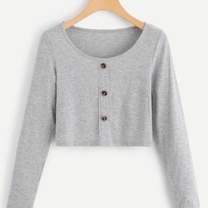 Gray Long Sleeve Crop Top